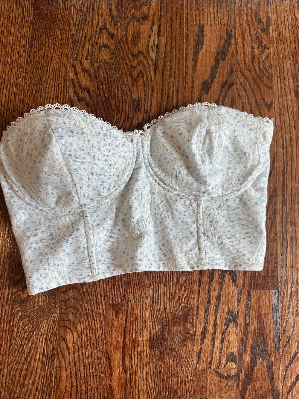 Altar'd State Pale Blue Speckled Lace Bustier Top